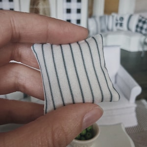 Vintage Grainsack Striped Ink Blue Dollhouse 1:12 Pillow 1.5&quot; Square Fabric Miniature Modern 1/12