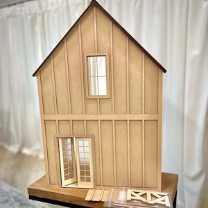 1:12 Scale Mini Modern Two-Level Farmhouse Dollhouse in Two Options Assembled and Kit image 2