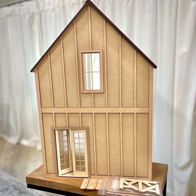 1:12 Scale Mini Modern Two-Level Farmhouse Dollhouse in Two Options Assembled and Kit image 2