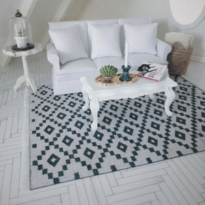 Dollhouse Fringed Rug: Miniature Farmhouse Decor (1/6, 1/12, 1/18 Scale)