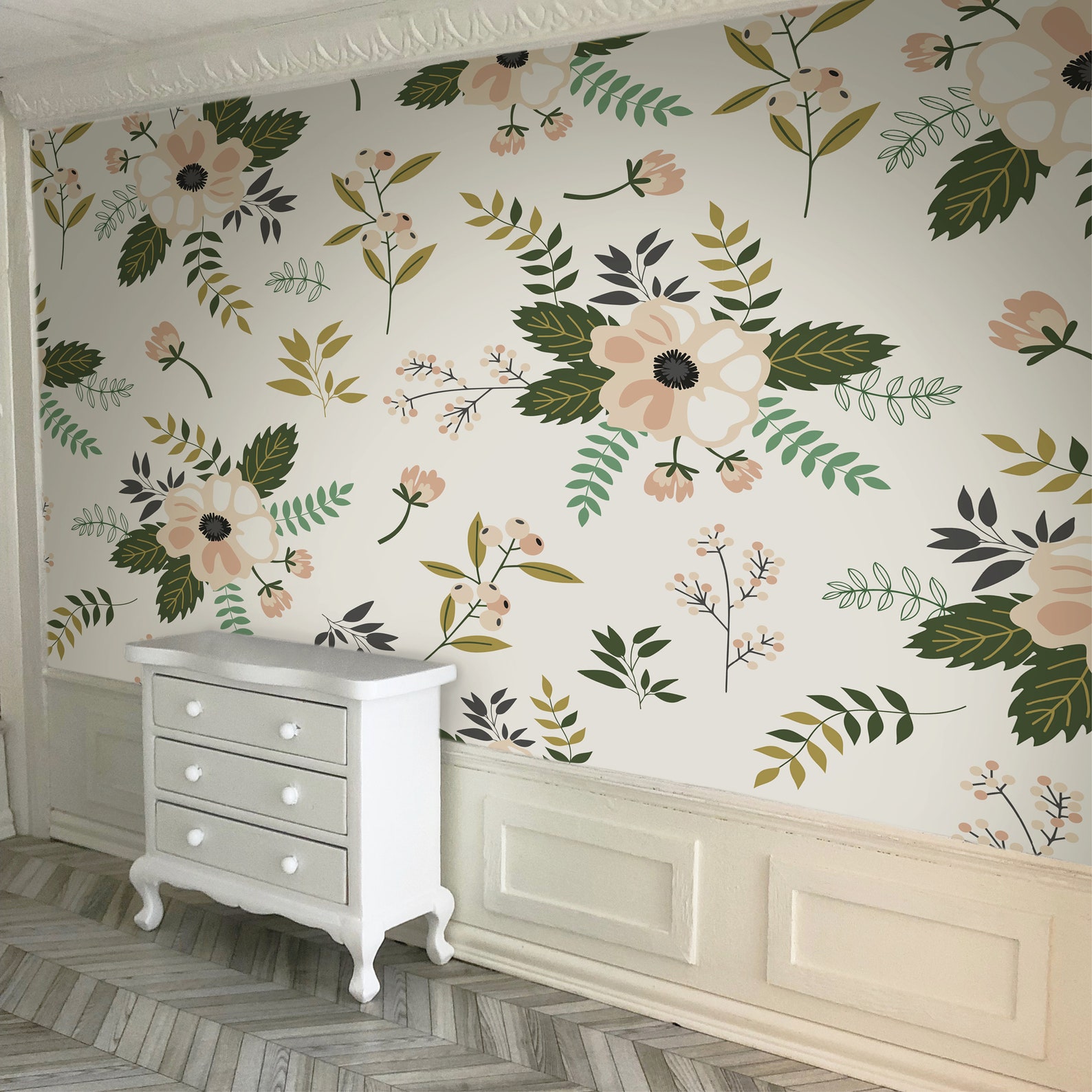 Dollhouse Mural Wallpaper 1/12 Romantic Floral Miniature Etsy