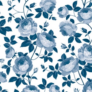 Indigo Roses Dollhouse Wallpaper: 1/12 Scale Printable (Digital Download)
