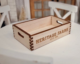 Dollhouse Heritage Farms Engraved Wood Crate 1:12 Miniature Modern Dolls House Farmhouse 1/12 Scale Decor