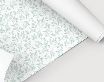 1/12 Mint Watercolor Branches Peel and Stick Wallpaper Dollhouse Miniature  9" x 12" and 12" x 18" Sheets