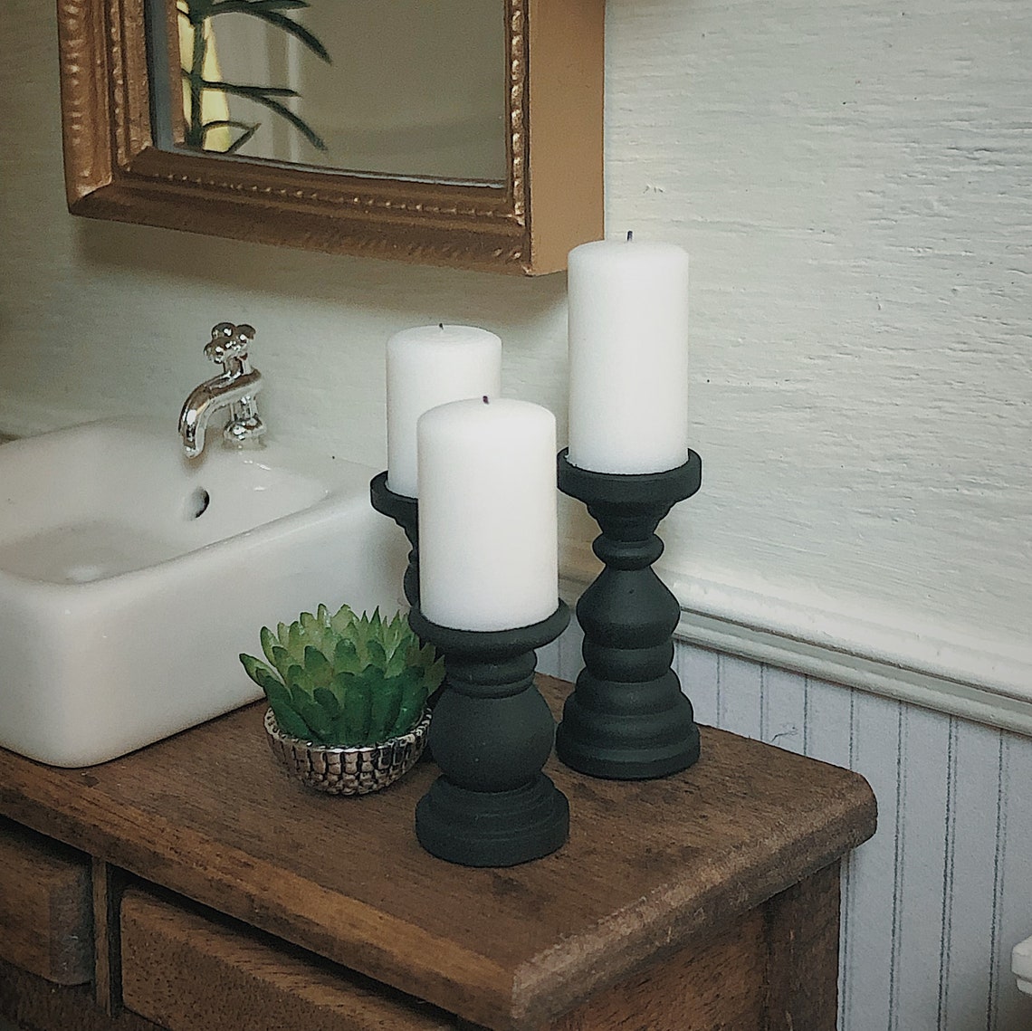 Dollhouse Candlesticks With Candles Flat Black 1/12 1/6 Etsy