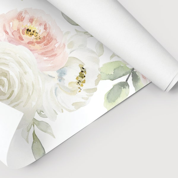 1/12 Watercolor Roses Peel and Stick Mural Wallpaper Dollhouse Miniature  9" x 12" and 12" x 18" Sheet