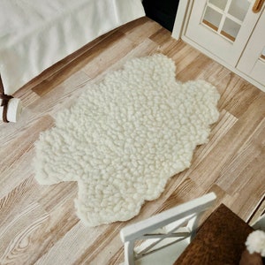 1:12 Ivory Sheepskin Fabric Faux Dollhouse 1/12 Scale Area Rug Miniature Diorama Modern Dolls House Farmhouse Decor 4x6 and 2x3 image 1