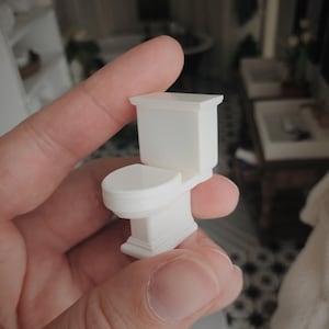 1/18 Scale Contemporary Toilet Dollhouse Glossy White Miniature Diorama Roombox Modern Dolls House Farmhouse Decor