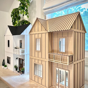 1:12 Scale Six Room Modern Farmhouse Three-Level Dollhouse Kit image 1