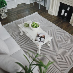 Dollhouse Fringed Elegant Geometry Hand-frayed Fabric Rug 1/6, 1/12, 1/18 Miniature Modern Dolls House Farmhouse