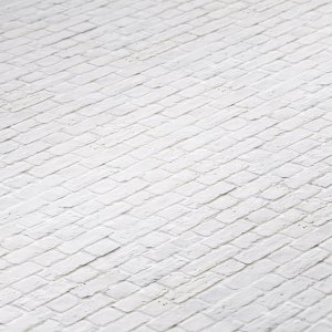 Peut inclure: Mur en briques blanches avec un motif en diagonale. Les briques sont disposées en chevrons.