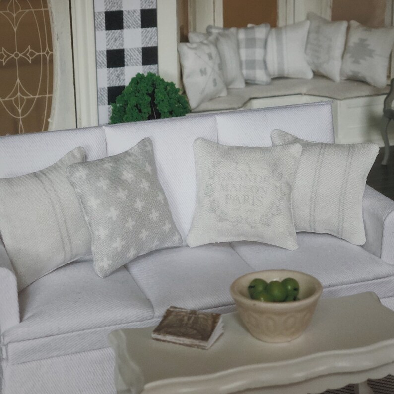 Swiss Cross Pattern Dollhouse 112 Grey Pillow 1.5 Etsy