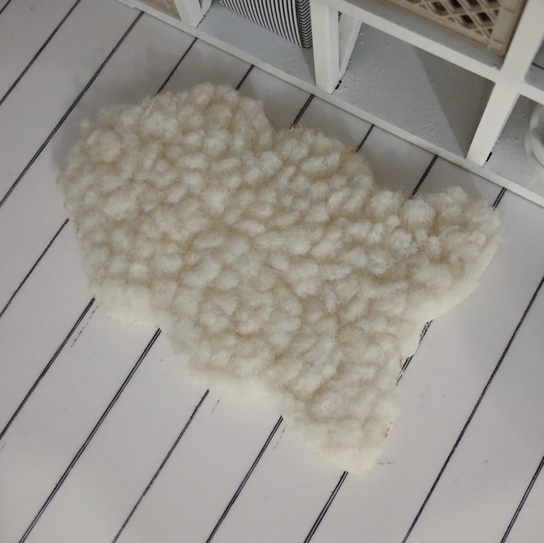 1:12 Ivory Sheepskin Fabric Faux Dollhouse 1/12 Scale Area Rug Miniature Diorama Modern Dolls House Farmhouse Decor 4x6 and 2x3 image 2