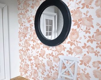 Papel tapiz para casa de muñecas en miniatura con rosas coral rosa, escala 1:12 (descarga imprimible)