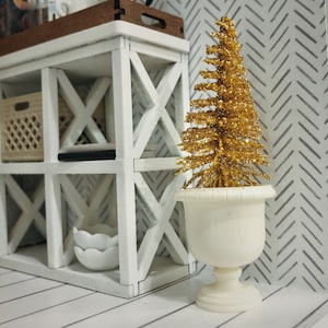 Glitter Gold Topiary Tree in White Urn Dollhouse 1:12 Miniature Modern 1/12 Scale Christmas Decor