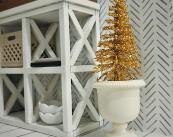 Glitter Gold Topiary Tree in White Urn Dollhouse 1:12 Miniature Modern 1/12 Scale Christmas Decor