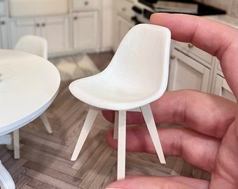 Modern White Side Chair Dollhouse 1:12 Scale 1.75” x 1.75” x 2.75" Miniature Dolls Wood Leg Accent Dining Chair 1/12 Scale Decor