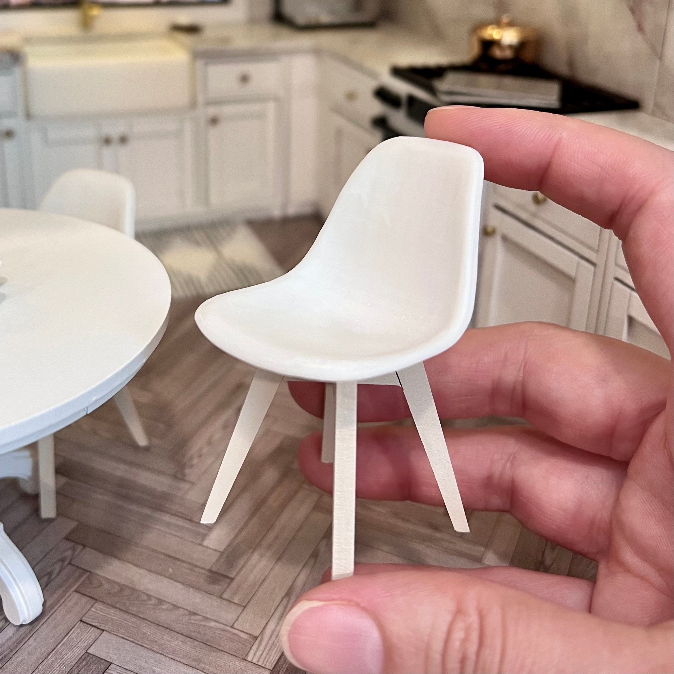 Modern White Side Chair Dollhouse 1:12 Scale 1.75” X 1.75” X