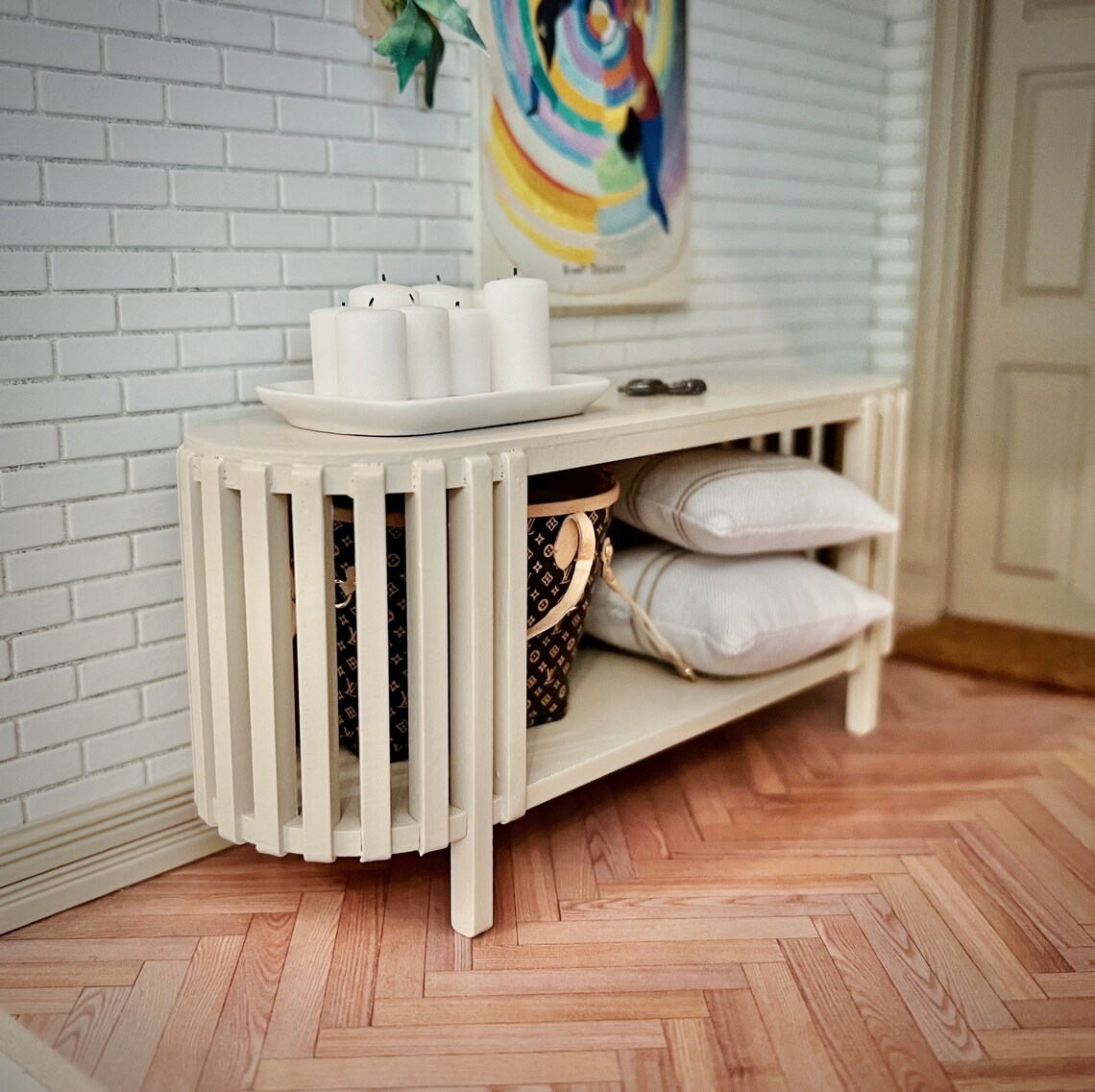 Slatted Round End Console Table Kit 112 Dollhouse Miniature Etsy