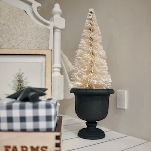 Flocked Antique White Topiary Tree in Black Urn Dollhouse 1:12 Miniature Modern 1/12 Scale Christmas Decor