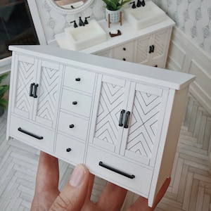 White Double Cabinet 1:12 Dollhouse Miniature Modern  1/12 Scale Decor