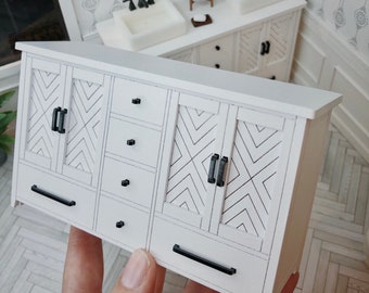 White Double Cabinet 1:12 Dollhouse Miniature Modern  1/12 Scale Decor