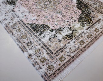 Pink Persian Dollhouse Rug: Distressed Miniature Fringed Fabric, 1/6, 1/12, 1/18 Scale