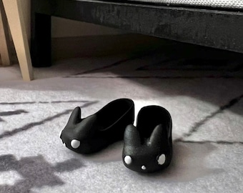 Black Bunny Slippers in Two Sizes 1:12 Dollhouse Rabbit Shoes Miniature Modern Dolls House 1/12 Scale Decor