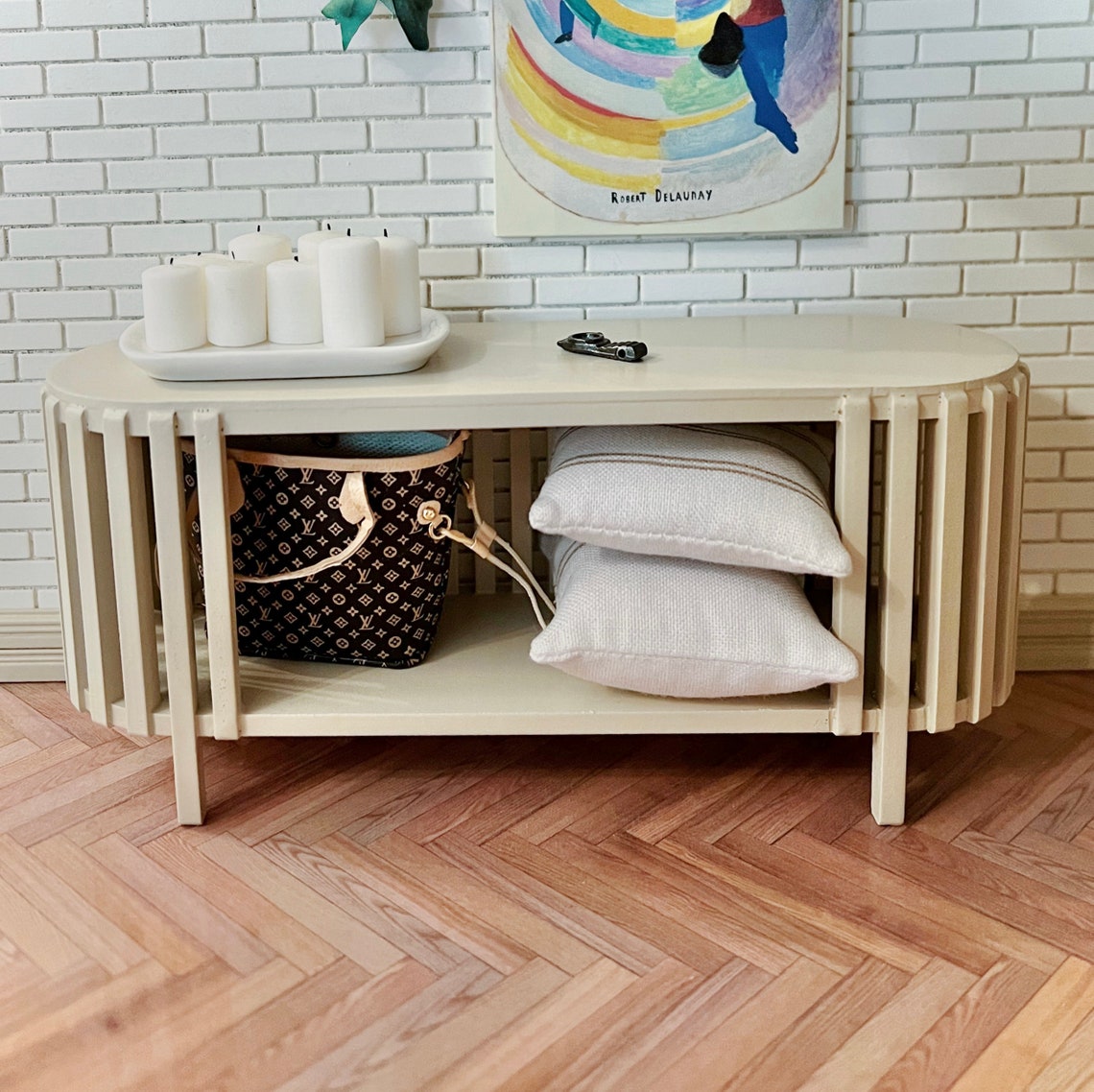 Slatted Round End Console Table Kit 112 Dollhouse Miniature Etsy