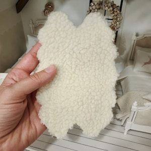 1:12 Ivory Sheepskin Fabric Faux Dollhouse 1/12 Scale Area Rug Miniature Diorama Modern Dolls House Farmhouse Decor 4x6 and 2x3 image 3