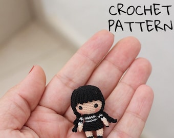 PATTERN ONLY , Miniature Doll in Black Amigurumi Pattern in English, Amigurumi Pattern