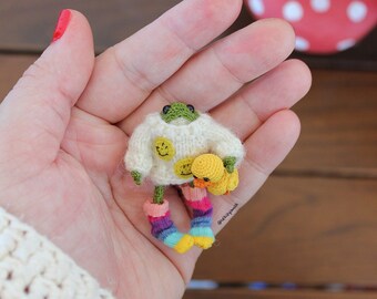 PRE-ORDER , Miniature Handmade Crochet Frog & His Little Duck Friend