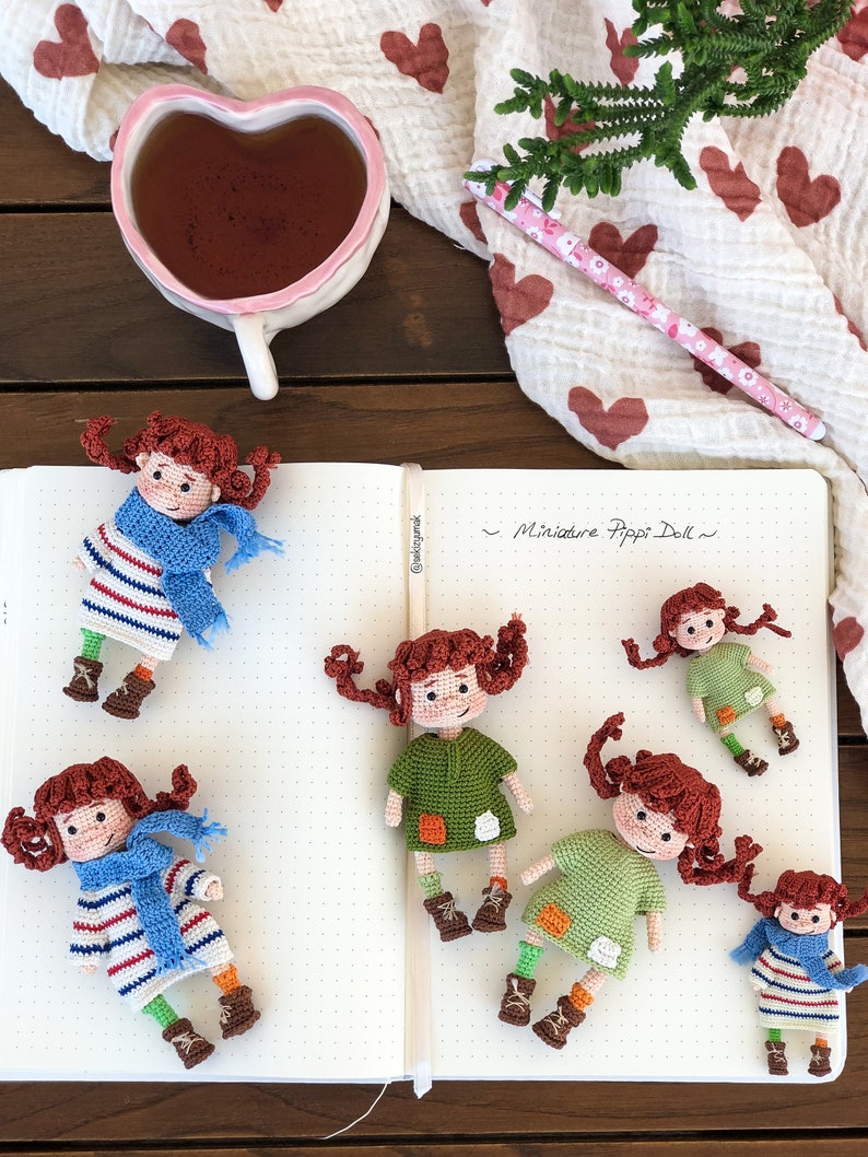 MOTIF SEULEMENT, modèle au crochet de poupée miniature cheveux roux en anglais, modèle au crochet image 2