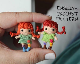 PATTERN ONLY, Miniature Amigurumi Ginger Girl Pattern in ENGLISH , Amigurumi Doll Pattern