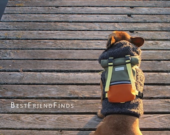 Arnés de mochila ajustable para perros para aventuras al aire libre: ropa premium para bulldog francés, vestimenta deportiva y de moda para mascotas, equipo para perros de diseñador