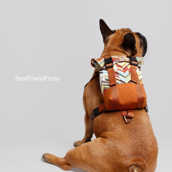 not just French bulldog backpack harness, snackies bag, costum dog harness, dog fashion harness, french bulldog puppy harness, burt orange