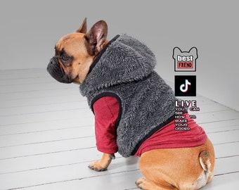 Frenchie Hoodie vest/Hooded warm dog sweater/Frenchie clothes/French bulldog jumper/ Dog sweater vest