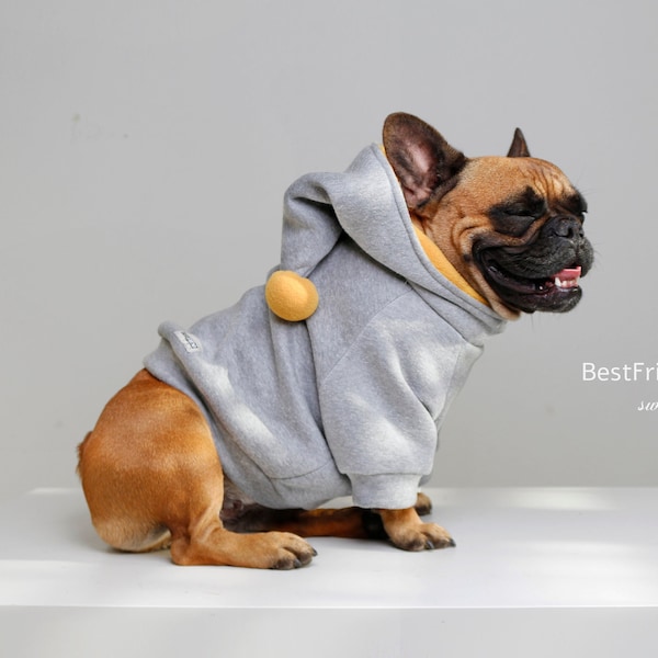 Franse Bulldog hoodie / warme hondentrui / hondentrui van BestFriendFinds / winterhond / hondenjas / herfsthond / grijze hondenkap