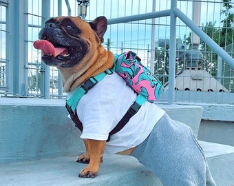 Arnés de mochila para perros/Arnés para perros Blue Banana/Arnés para perros personalizado/Arnés para bulldog francés/Mejor regalo para perros/Accesorios para perros deportivos/Arnés para perros de la ciudad