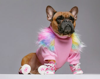Dog Fleece sweater/French Bulldog sweater/Polar dog sweater with fur/dog jumper/Winter dog/Ddog coat/Autumn dog/Baby pink dog sweater/