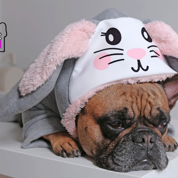 Konijnenoren en gezicht hoodie voor Franse Bulldog, warme hondentrui & broek, dierenhoodie voor hond, konijnensweater voor hond, hondenjoggingset