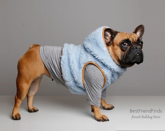 Hooded warm sweater not just for French bulldog by BestFriendFinds gray hoodies vest / dog sweater vest /