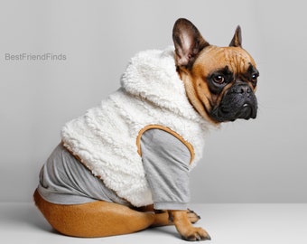 Hooded warm sweater not just for French bulldog by BestFriendFinds white hoodies vest / dog sweater vest /