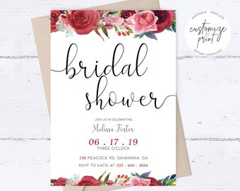 Rose Garden Bridal Shower Invitation Editable Template, Printable & Instant Download