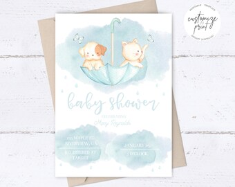 Raindrop Animals Baby Shower Invitation Printable Template, Instant Download