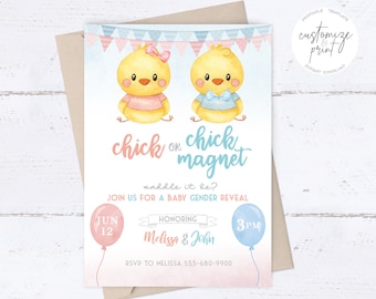 Chick or Chick Magnet Baby Gender Reveal Party Invitation Editable Template, Printable & Instant Download