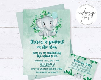 Elephant Baby Shower Invitation Editable Template Set, Printable & Instant Download