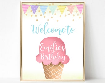 Ice Cream Birthday Party Welcome Sign Editable, Printable & Instant Download