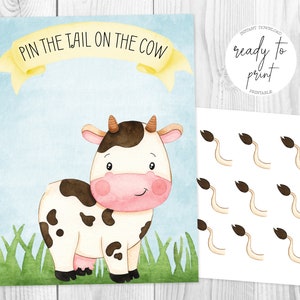 Pin the Tail on the Cow Birthday Party Game Printable, Instant Download