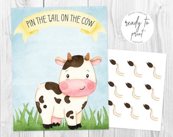 Pin the Tail on the Cow Birthday Party Game Printable, Instant Download